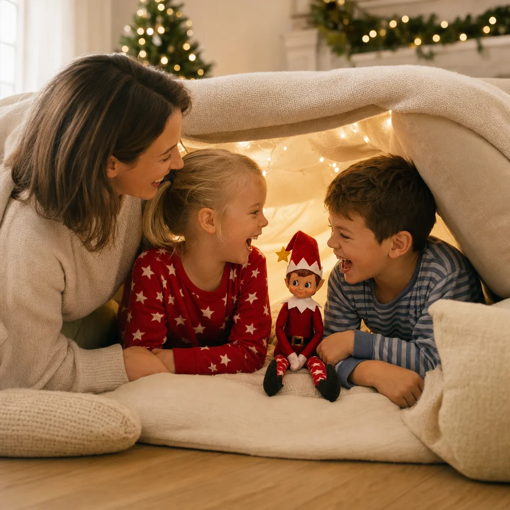 Children playing inside a blanket fort with Pip